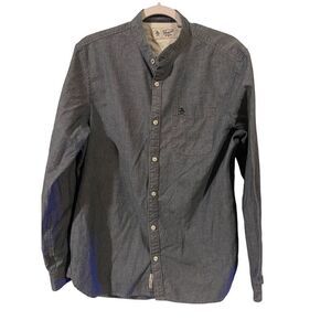 Penguin Men's Brown Long-Sleeve Mock Neck Button-Down Shirt Large